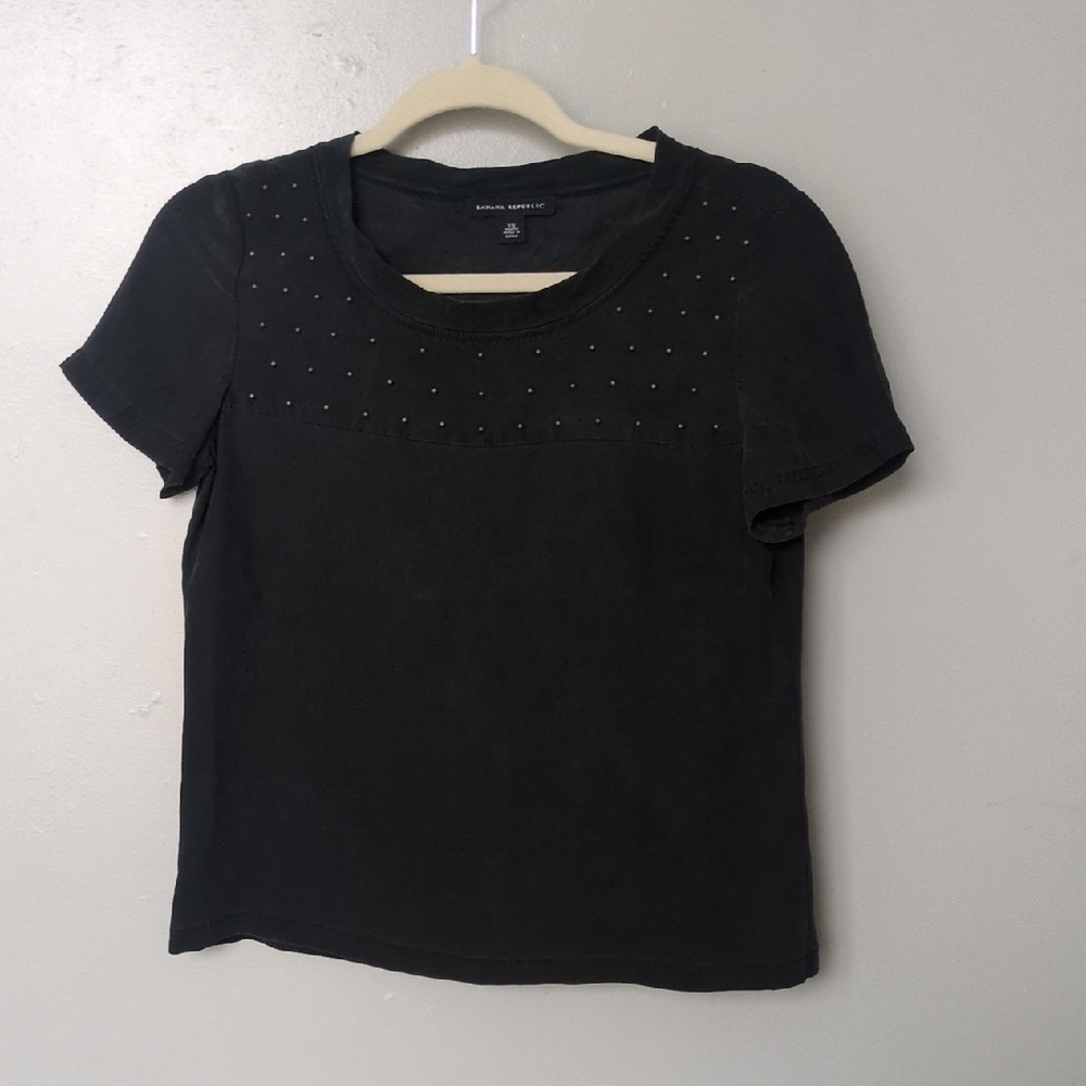 Banana Republic Black Studded Short Sleeve Top